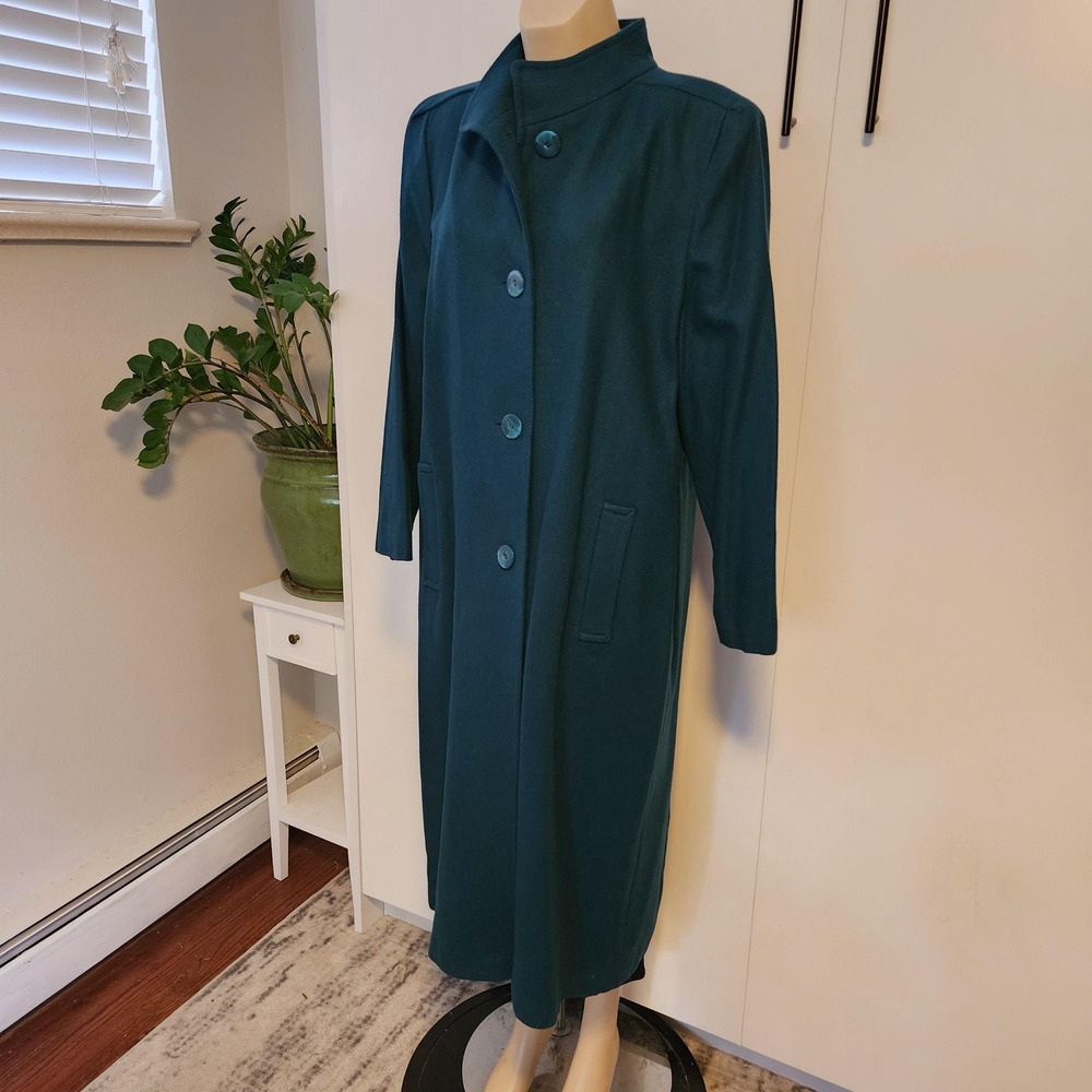 Andrea Marin New York Teal Blue Green Full Length Peacoat Beautiful Tailoring